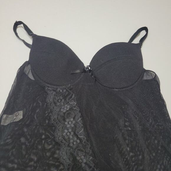 Munao Intimo Lingerie Women 34 Small Slip Black Short Open Front Lace Padded Top - Picture 4 of 12